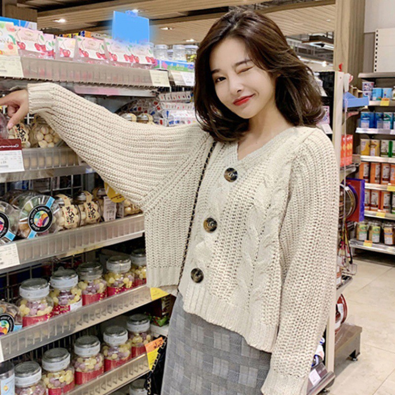 Áo khoác Cardigan dệt kim phối nút thiết kế màu trơn thanh lịch