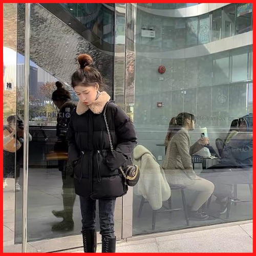 Áo Khoác Phao Rút Eo Cổ Lông