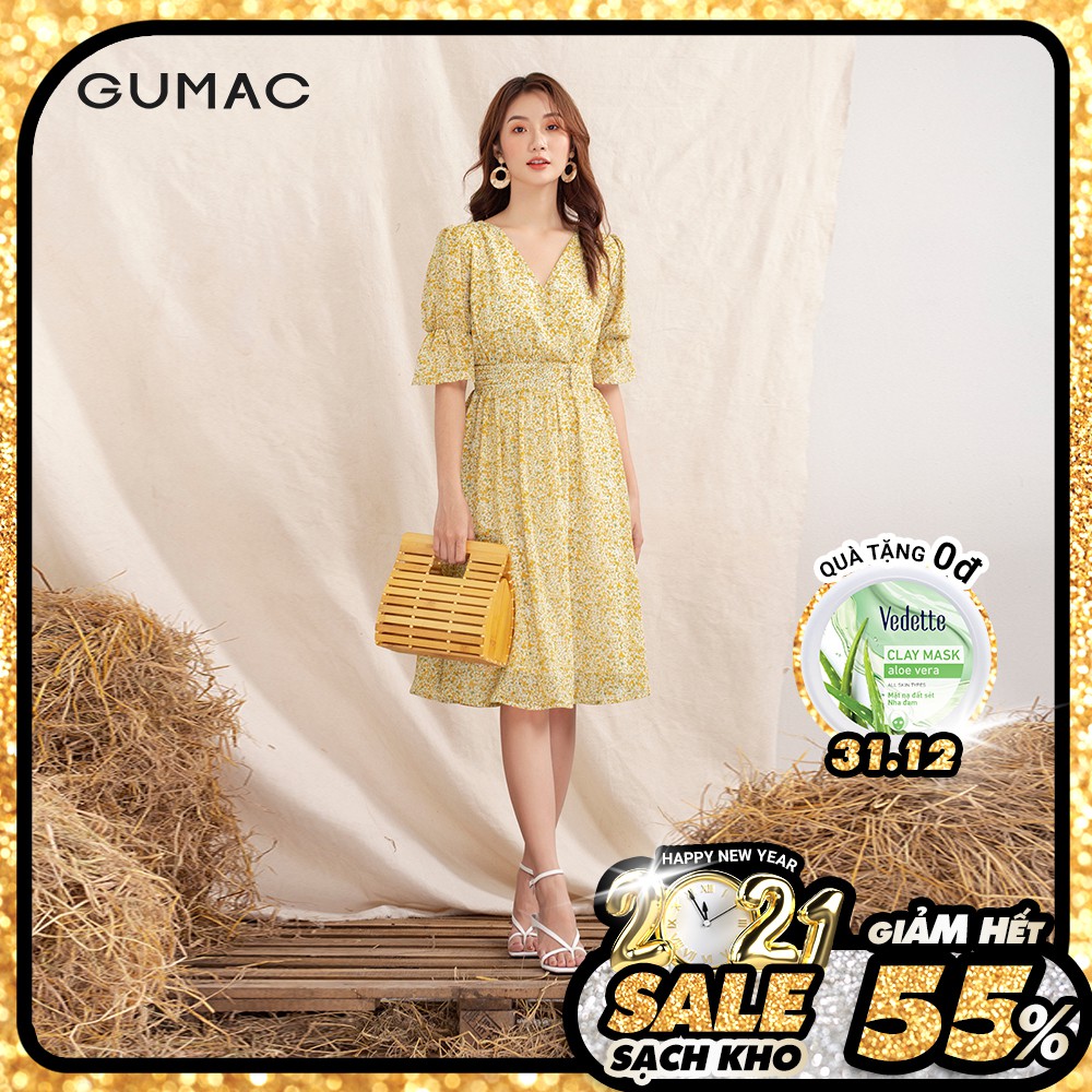 Đầm hoa eo nhún GUMAC DA1029