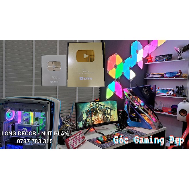 Combo Nút Play vàng , bạc Youtube làm bằng alu gương vàng , bạc theo yêu cầu , dành cho youtuber [Long Decor]