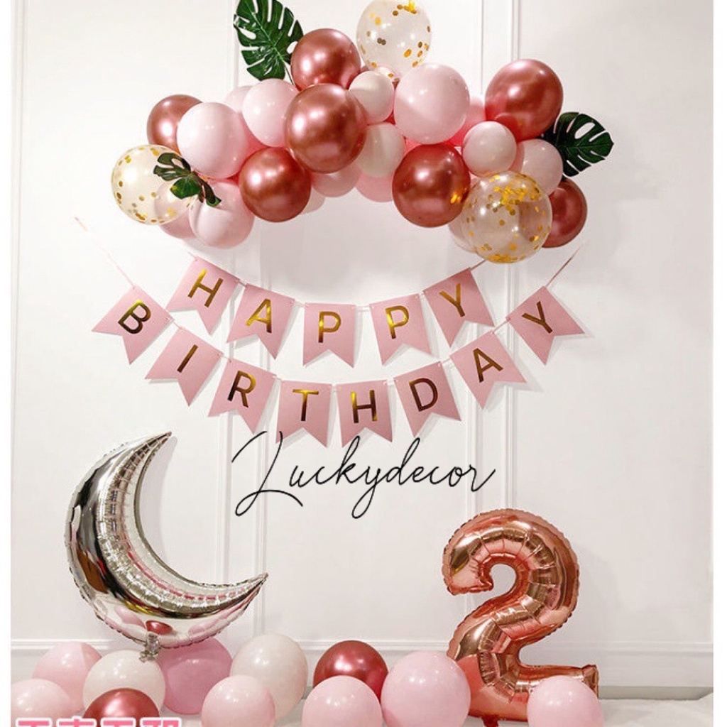 (Tặng Bơm Tay+ Keo Dán) Bộ Bóng Bay Trang Trí Sinh Nhật Đủ Phụ Kiện MQ01