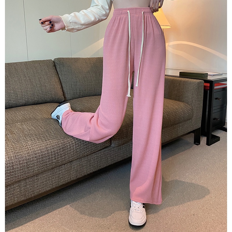 Quần Dài Ống Rộng Lưng Cao Màu Xanh Dương Thời Trang Trẻ Trung Cho Nữ