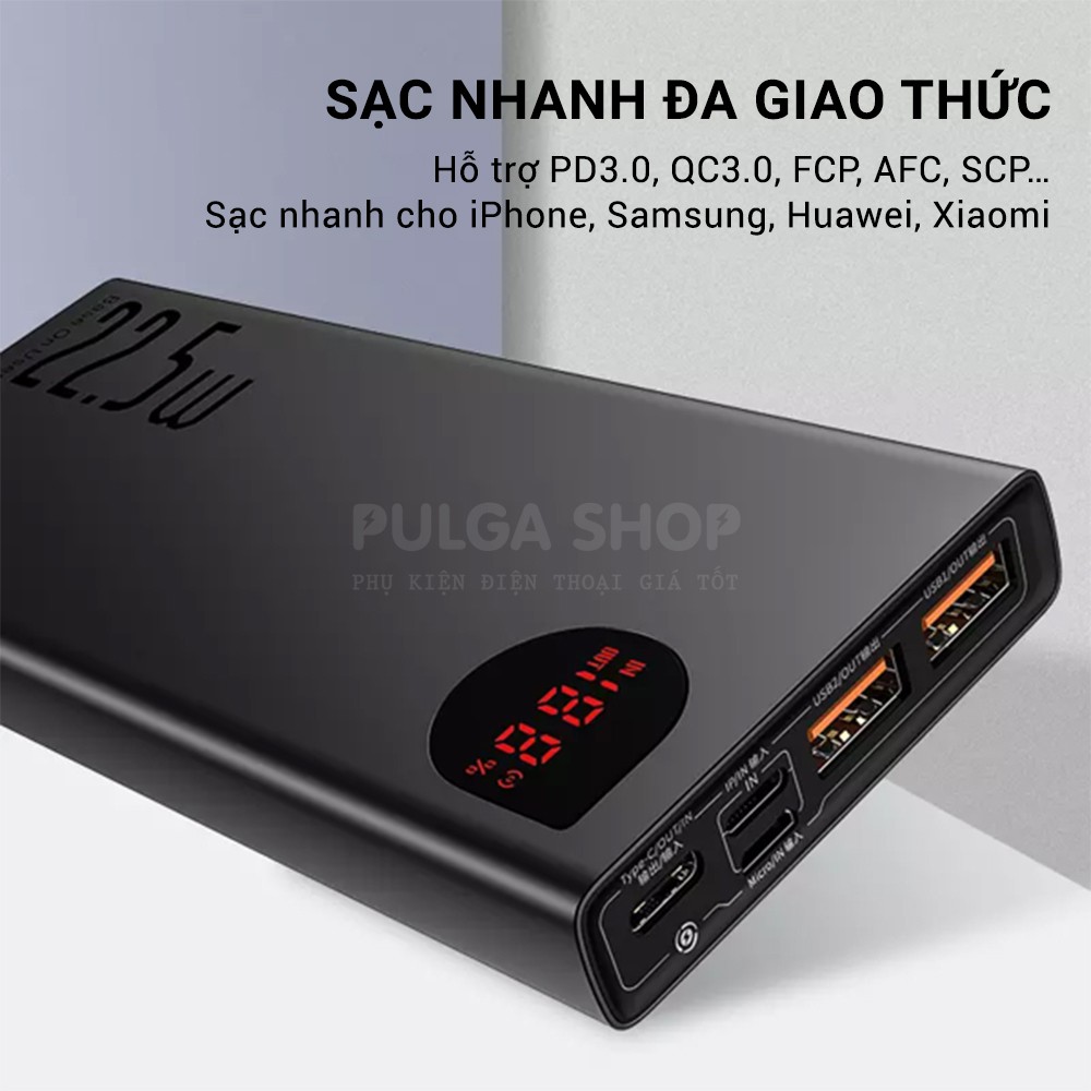 Pin Sạc Dự Phòng Sạc Nhanh 22.5W Baseus Dung Lượng 20000mAh Hỗ Trợ PD3.0/QC3.0 Cho Iphone Samsung Xiaomi Huawei Oppo