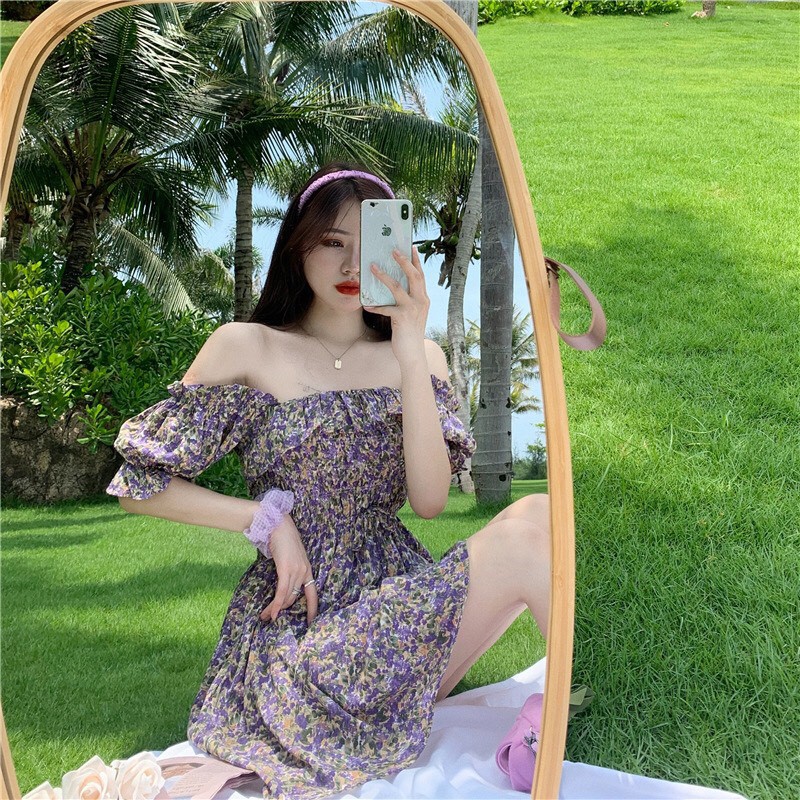 Váy bánh bèo nữ trễ vai,mẫu đầm bánh bèo nữ mặc được 2 kiểu thành váy trễ vai hoặc váy cổ vuông | BigBuy360 - bigbuy360.vn