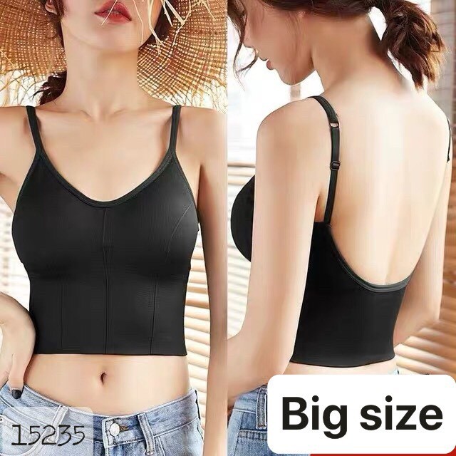 15235 - Trắng,Đen,Rêu - Áo BIG SIZE Bra 2 dây có mút lót dài - SN<110 | BigBuy360 - bigbuy360.vn