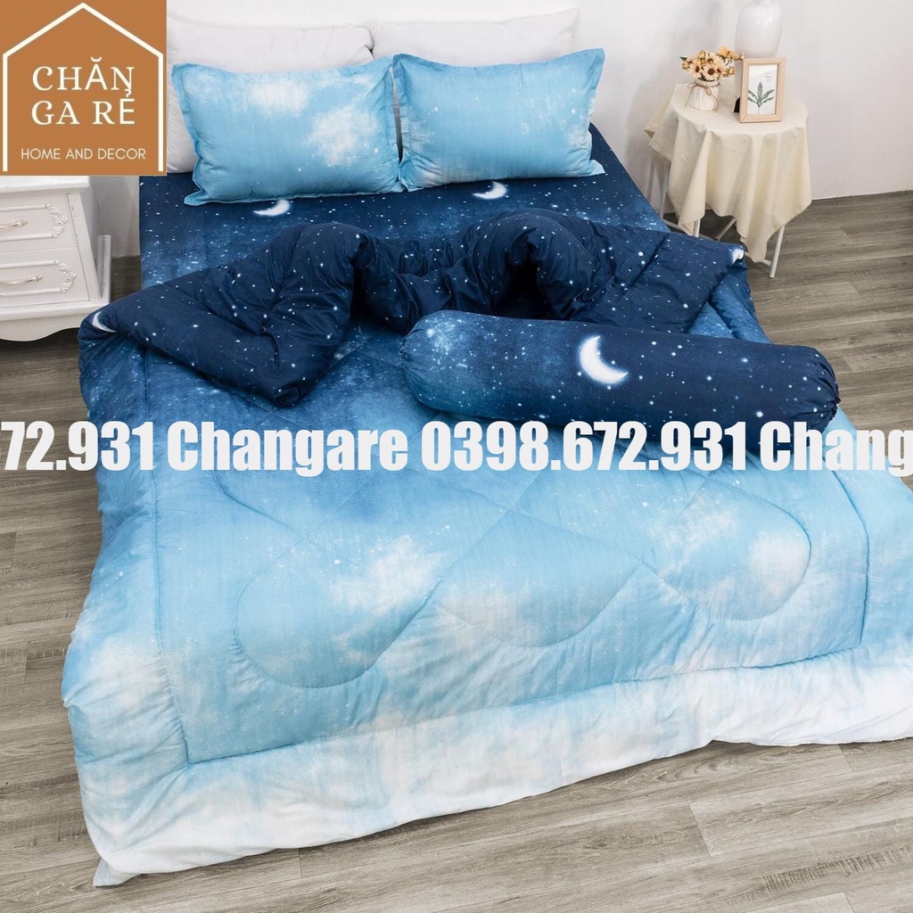 Bộ chăn ga gối cotton poly màn đêm siêu đẹp phong cách Hàn Quốc đủ kích thước m6 m8 2m2