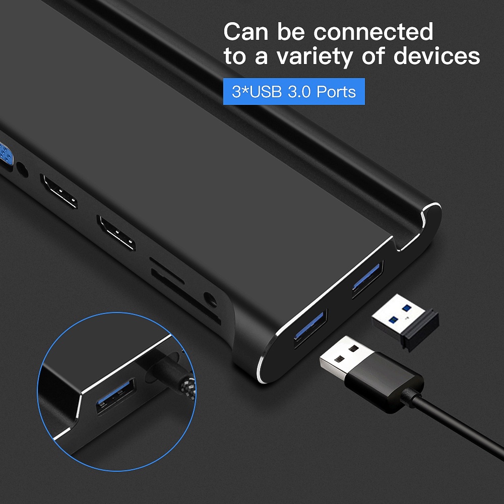 Hub GOOJODOQ chuyển đổi chia cổng 11 USB Type C sang USB HDMI RJ45 thích hợp cho Macbook Pro