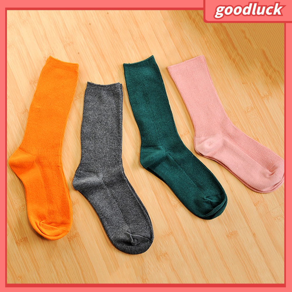 [GOLUK] Vớ Cotton Ống Lửng Co Giãn Thoáng Khí Màu Trơn Thời Trang Thu Đông