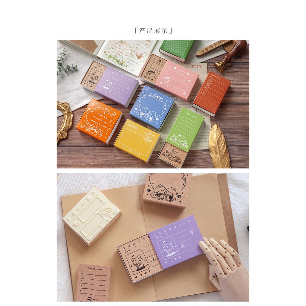 Con dấu gỗ làm sổ trang trí planner kiểu dáng note