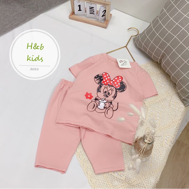 Bộ cotton lửng bé gái size đại H&amp;B kids Mickey Donal