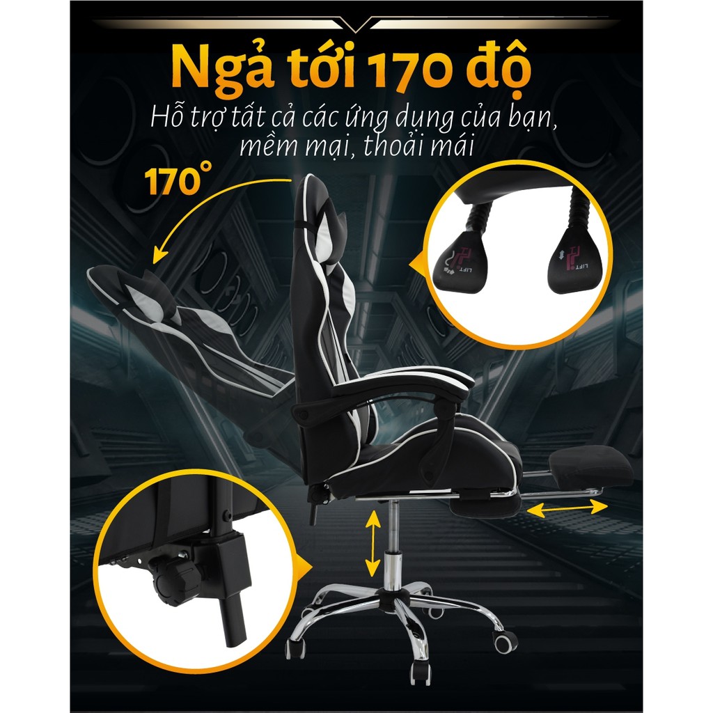 GYM19 Ghế gaming cao cấp ngả 135 độ, chân xoay 360 độ Mẫu E0201 mới