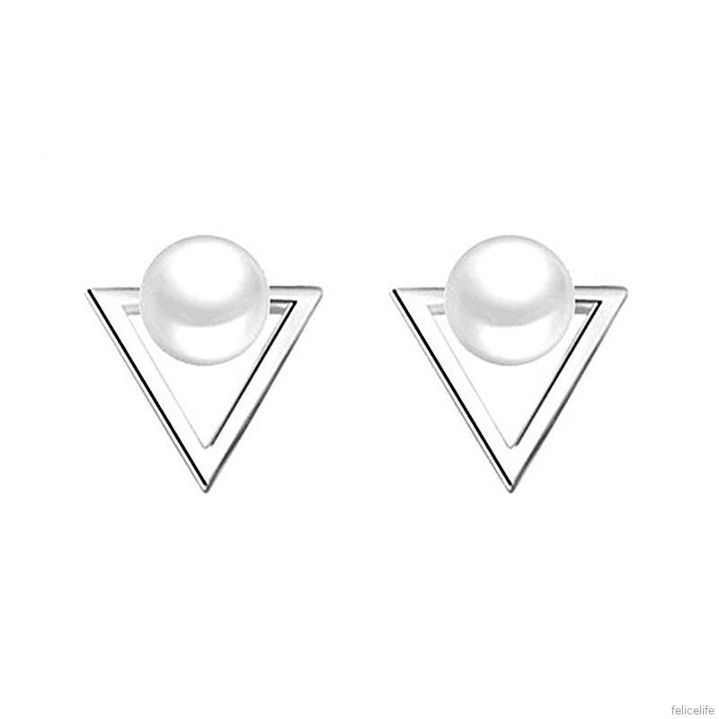 Bông tai hình tam giác đính ngọc trai giả sang trọng