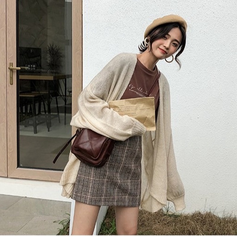 Chân váy chữ A GENAISHA cạp cao sọc caro phong cách Hàn Quốc thời trang dành cho nữ