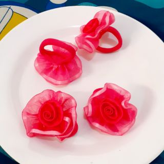 Sét 2 Cột tóc vải đính hoa hồng (được chọn màu)