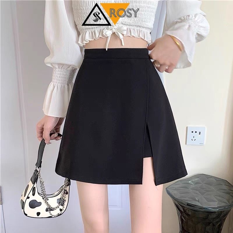 Chân váy chữ A dáng ngắn đấp chéo phong cách công sở thanh lịch chất tuyết mưa cao cấp sexy xẻ cao có quần trong dày dặn