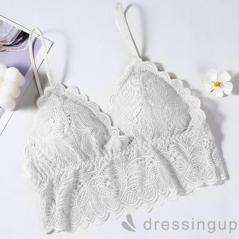 Áo lót DRE hai dây nâng ngực phối ren màu trơn phong cách đơn giản ngọt ngào