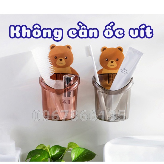 Cốc Dán Tường Đựng Bàn Chải Đánh Răng Hình Gấu Dễ Thương