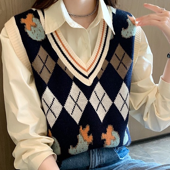 Áo Sweater Dệt Kim Sát Nách Đính Đá Dễ Thương Cho Nữ