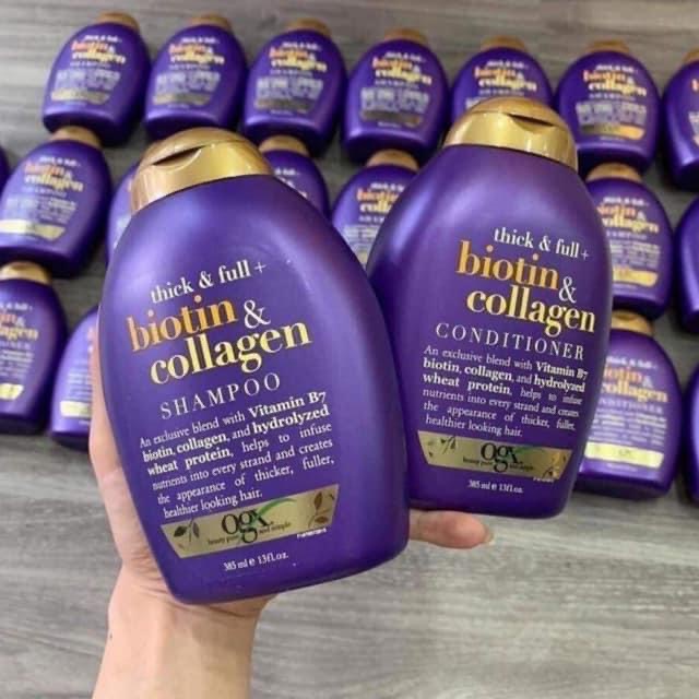 dầu gội biotin, dầu xả biotin OGX Thick Full Biotin Collagen chai 385 ml từ Mỹ, bộ gội xả biotin ogx