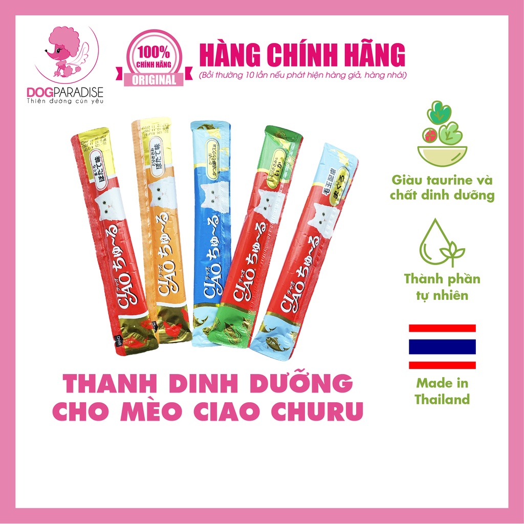 Súp thưởng Ciao Churu thanh lẻ cho mèo xuất xứ Thái Lan giao mix mùi - Dog Paradise