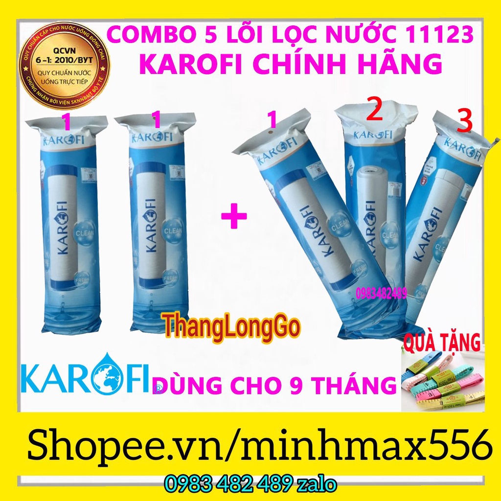 [CHINH HANG] COMBO 5 LÕI LỌC NƯỚC KAROFI CHÍNH HÃNG | GỒM 3 LÕI 1, 1 LÕI 2, 1 LÕI 3