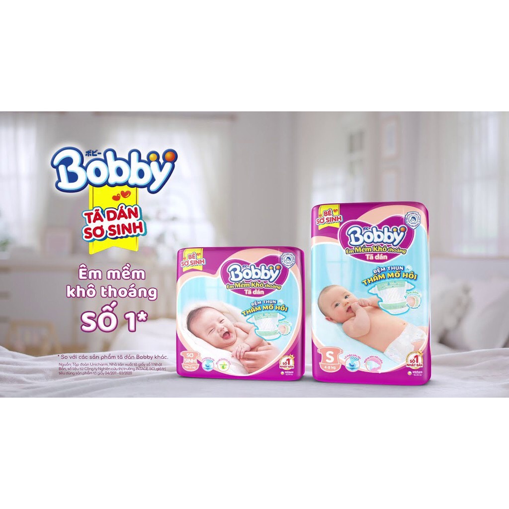 ( mẫu mới ) Bỉm Bobby quần dán size M76,L68,XL62,XXL56 lưng thun thấm mồ hôi.