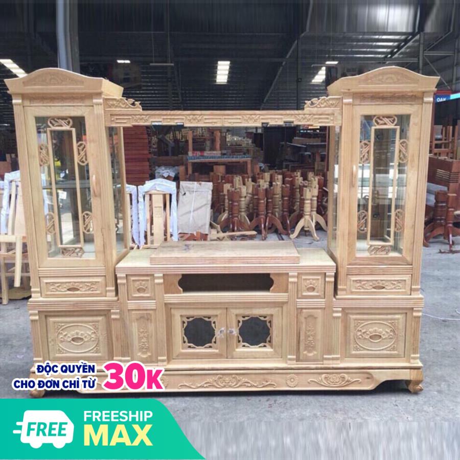 kệ ti vi gỗ gõ sồi nga 2m2 hàng chuẩn xuất khẩu - Kệ ti vi