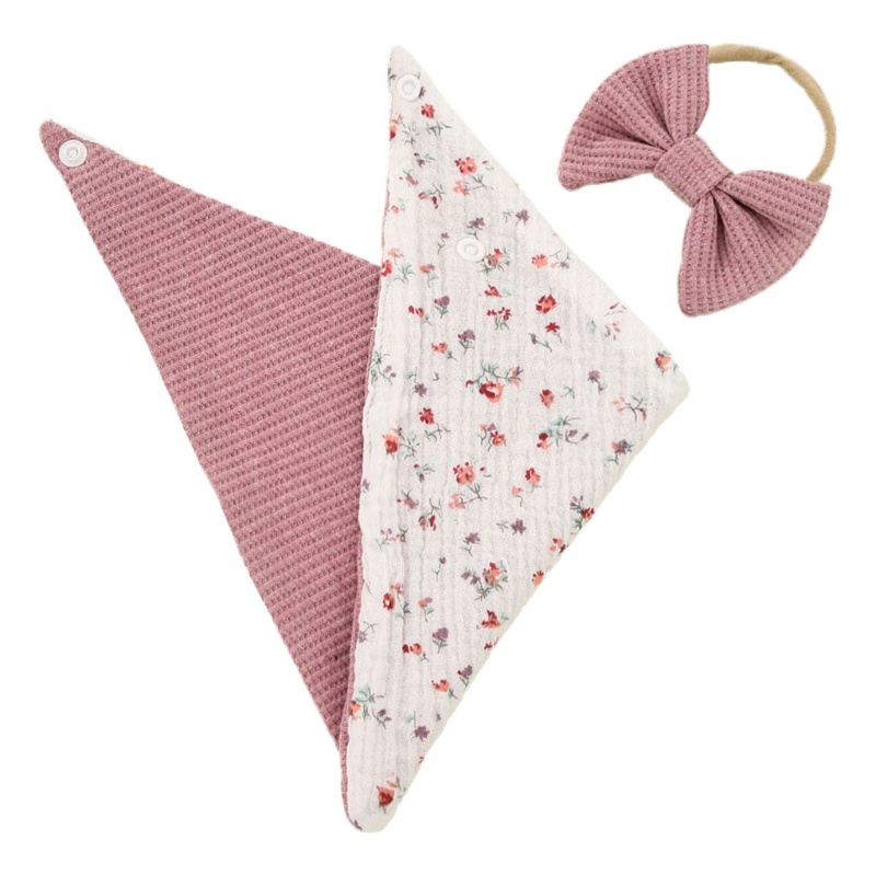 Set 2 Món Gồm Băng Đô Nơ + Yếm Ăn + Băng Đô Cài Tóc Co Giãn Phong Cách Công Chúa Cho Bé Gái