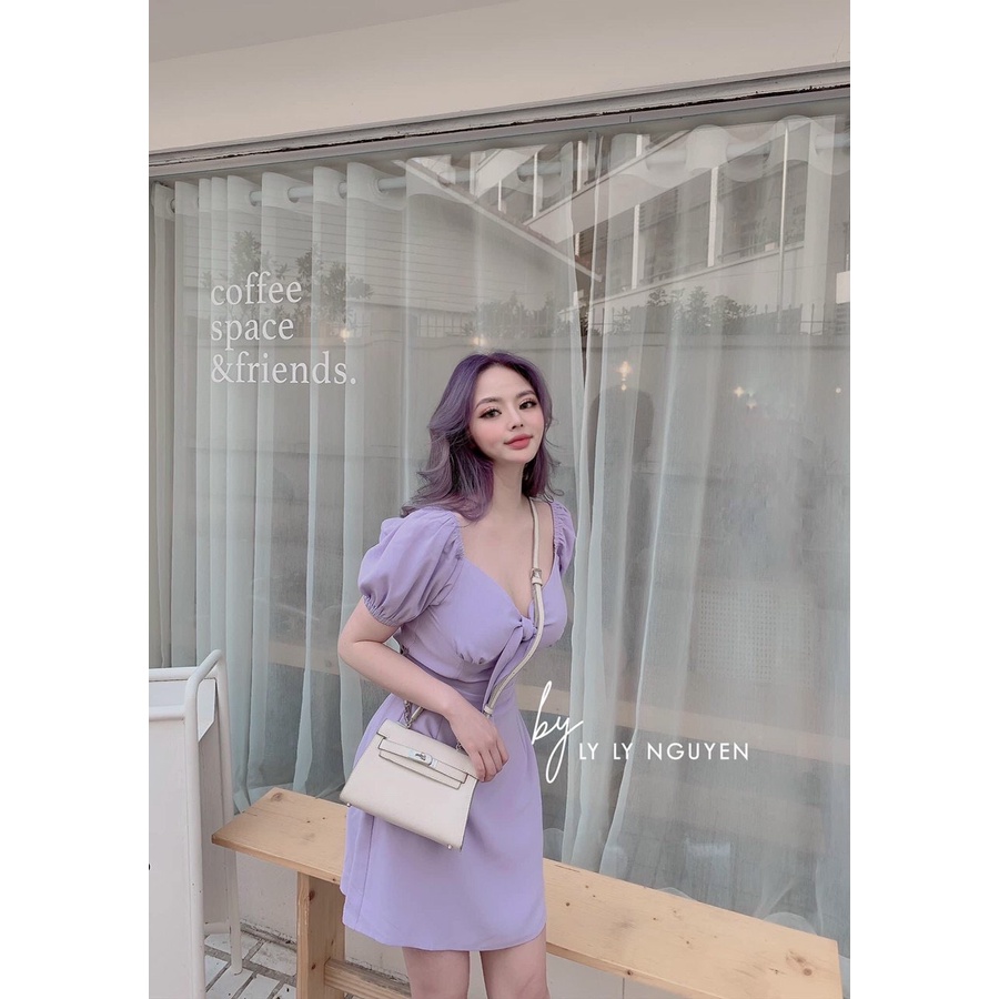 đầm ngắn bo eo kiểu cổ trễ cúp ngực