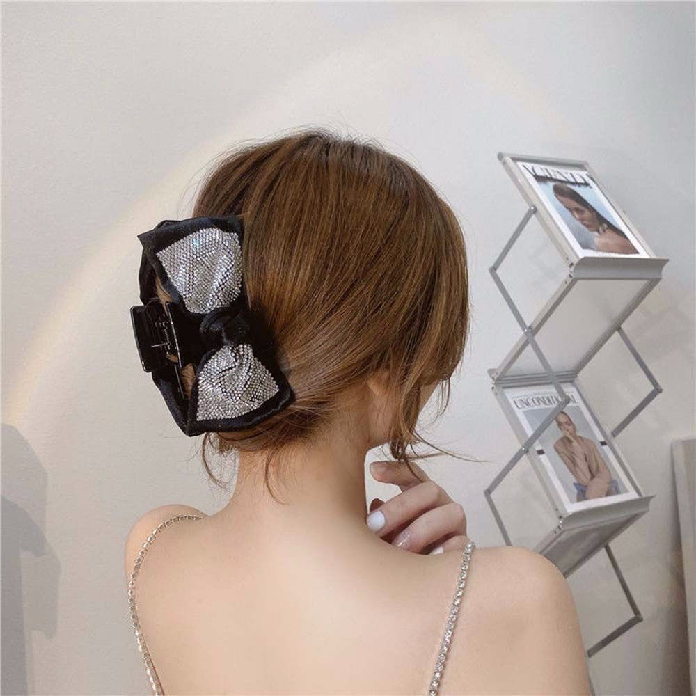 Kẹp tóc nơ ruy băng màu trắng/ đen phong cách Hàn Quốc thời trang cho nữ