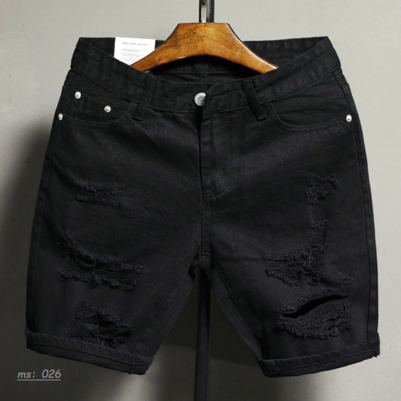 Quần short jeans nam trắng rách