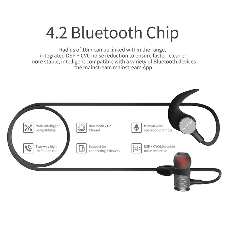 Tai Nghe Awei T12 Hỗ Trợ Bluetooth Kiểu Thể Thao Có Mic Âm Thanh Stereo Cho Iphone / Huawei / Xiaomi