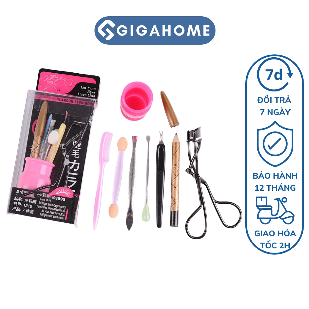 Bộ 7 Món Trang Điểm Mắt GIGAHOME Gồm Mascara, Kẹp Bấm Mi, Cọ Tán, Lược, Chì Kẻ Mày... 9609