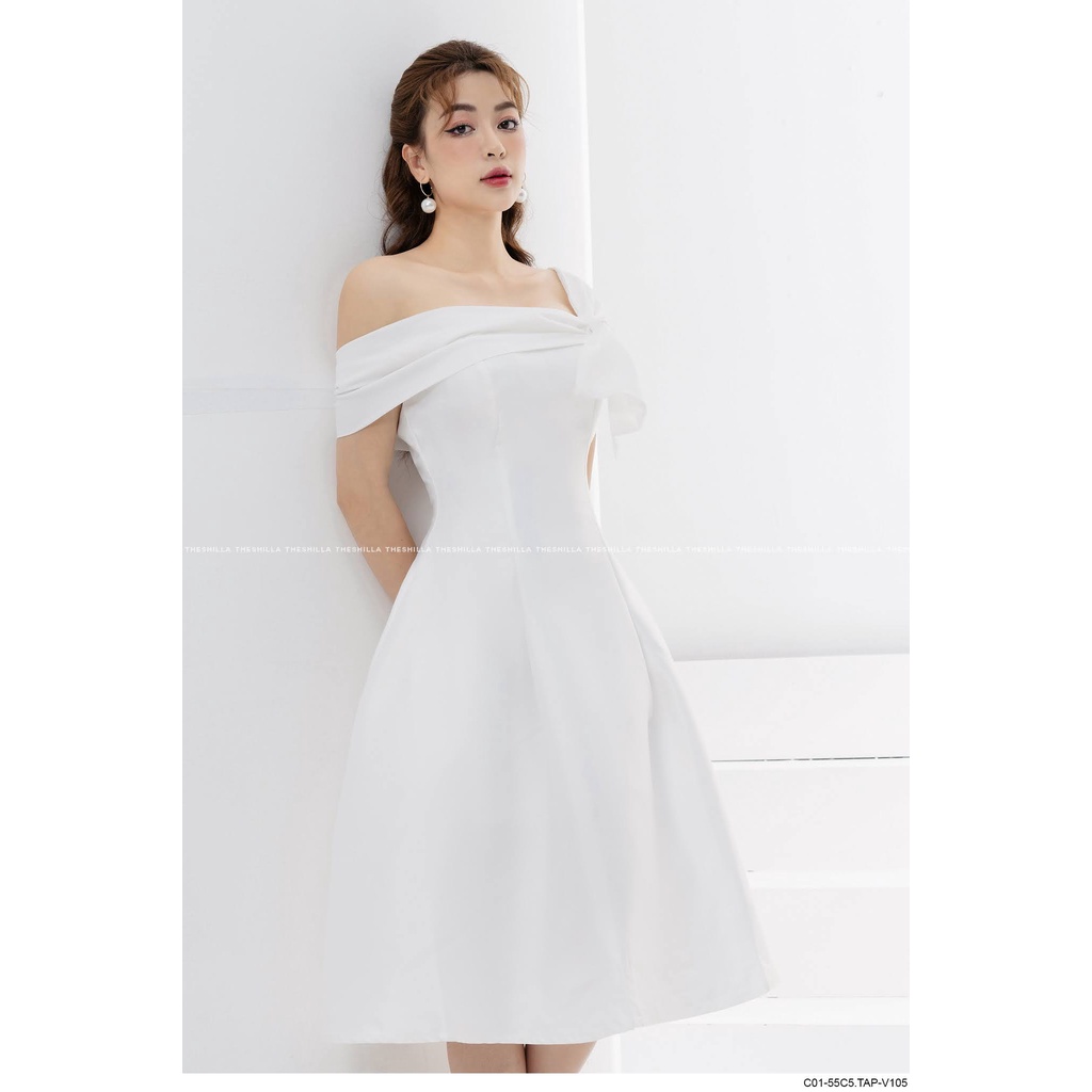 Váy đầm thiết kế vai lệch nơ cao cấp [ Có video + Ảnh thật ] The Shilla -C01-55C5