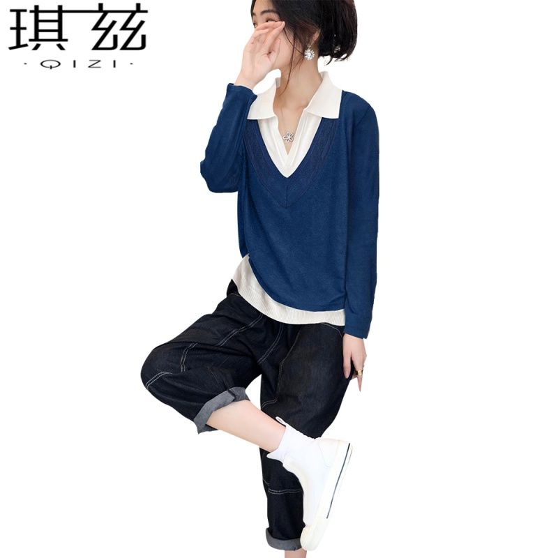 Áo khoác Sweater nhiều lớp màu xanh dương thời trang cho nữ