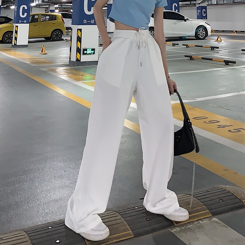 Quần Thể Thao Lưng Cao Ống Rộng Thời Trang Hàn Quốc Dành Cho Nữ