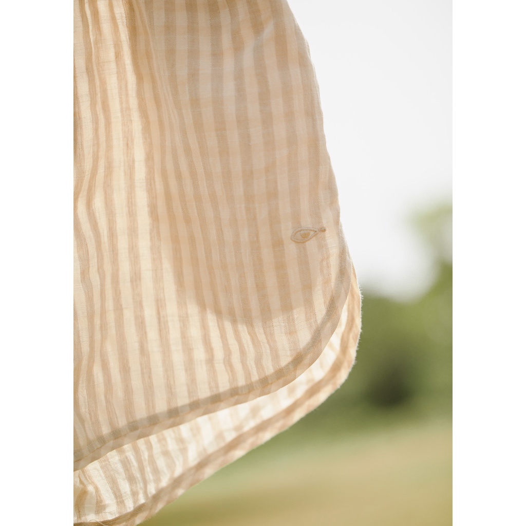 TheBlueTshirt - Quần Đùi Nữ Vải Lanh Vàng Sọc Trắng - Nature Linen Shorts - Earth Pattern