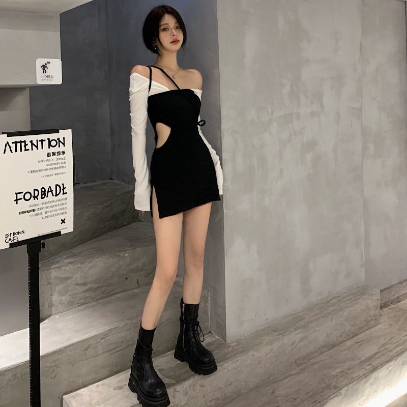 Đầm ngắn ôm eo màu đen thời trang quyến rũ độc đáo cho nữ