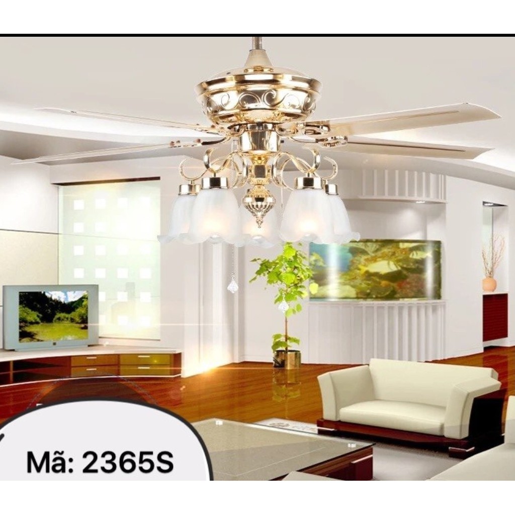 Quạt trần đèn trang trí cánh dài có đèn 2365S + Tặng bộ điều khiển từ xa cao cấp