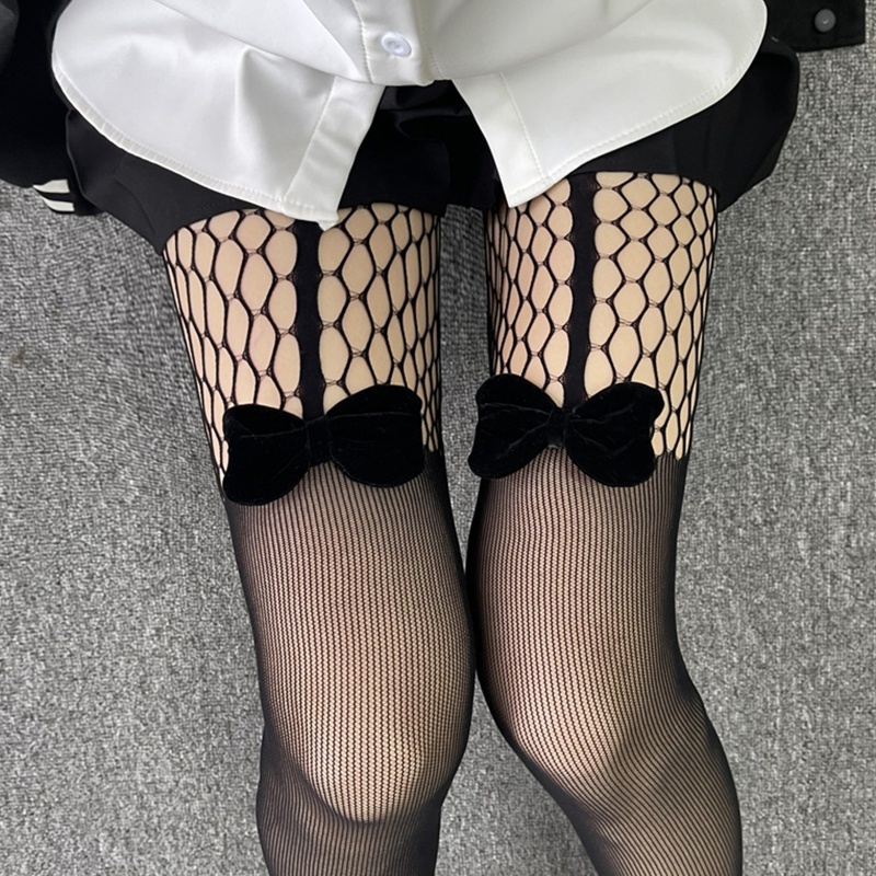 Brroa Đai Nịt Bít Tất Lưới Đính Nơ 3D Bằng Nhung Phong Cách Gothic Nhật Bản Ngọt Ngào Dành Cho Nữ
