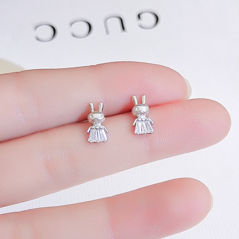 [Jiudolan] Bông Tai Bạc 925 Cao Cấp Hình Thỏ Dễ Thương Đơn Giản Dành Cho Nữ