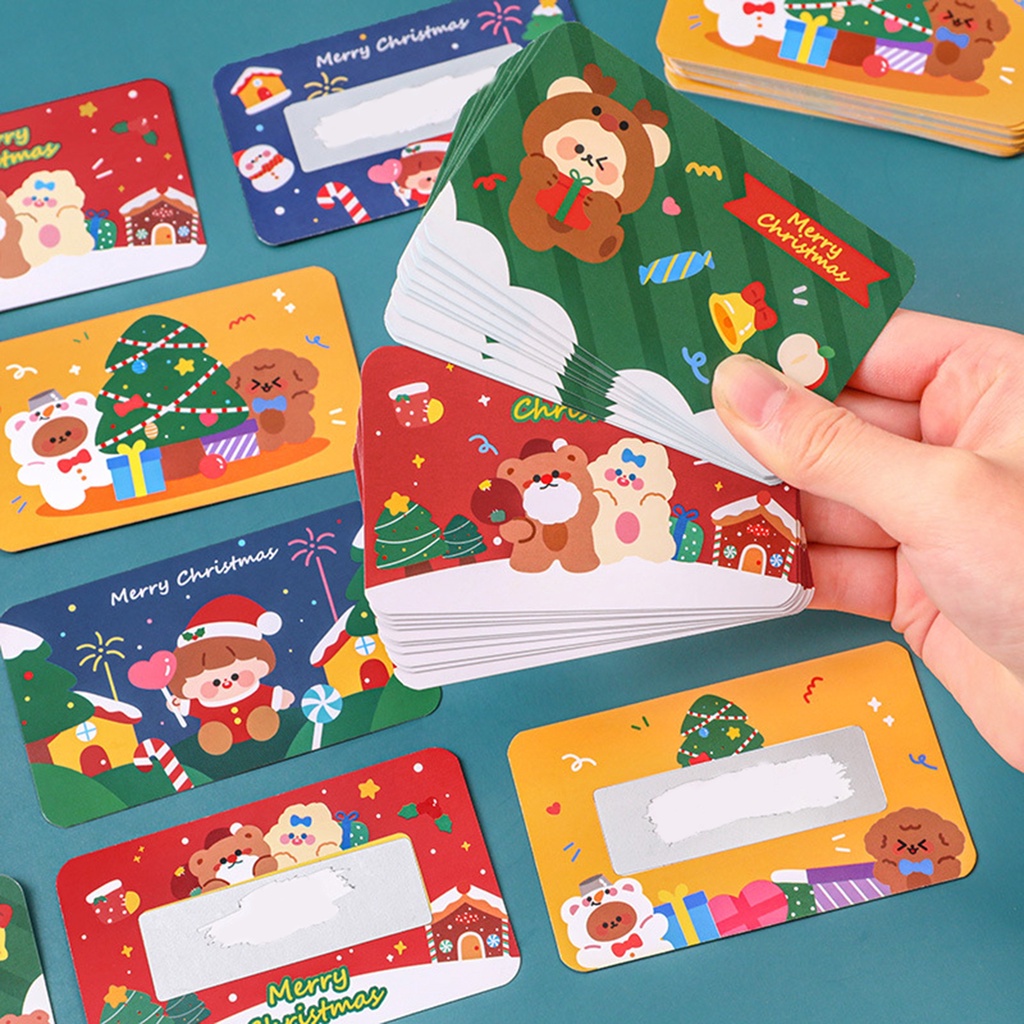 Surpr 1 Bộ Thẻ Cào Họa Tiết Giáng Sinh Tinh Tế Màu Sắc Sống Động Làm Phần Thưởng Chống Trầy Xước Kèm Nhãn Dán Trang Trí Nhà Cửa