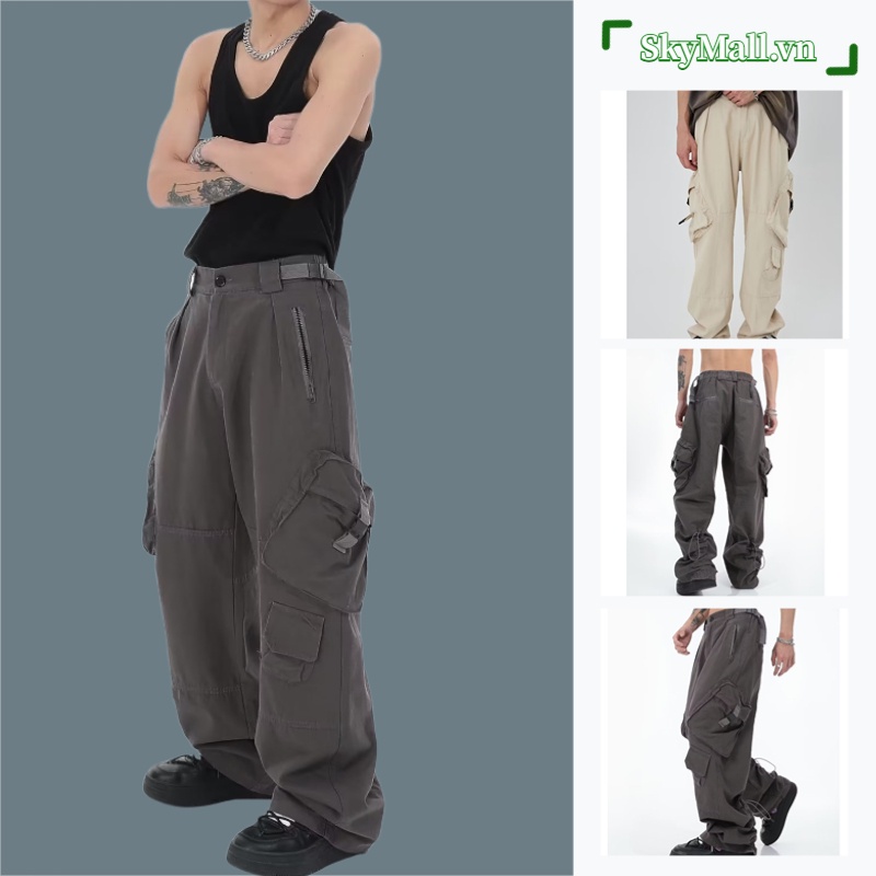 Quần Dài Phối Túi Lớn Phong Cách hiphop Đường Phố Cho Nam Và Nữ