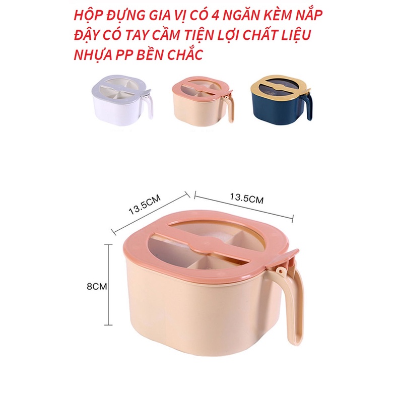 Hộp Đựng Gia Vị 4 Ngăn Có Nắp Đậy Và Tay Cầm Tiện Lợi Chất Liệu Nhựa PP Cứng Cáp Tặng Kèm 4 Muỗng Xúc Gia Vị | BigBuy360 - bigbuy360.vn