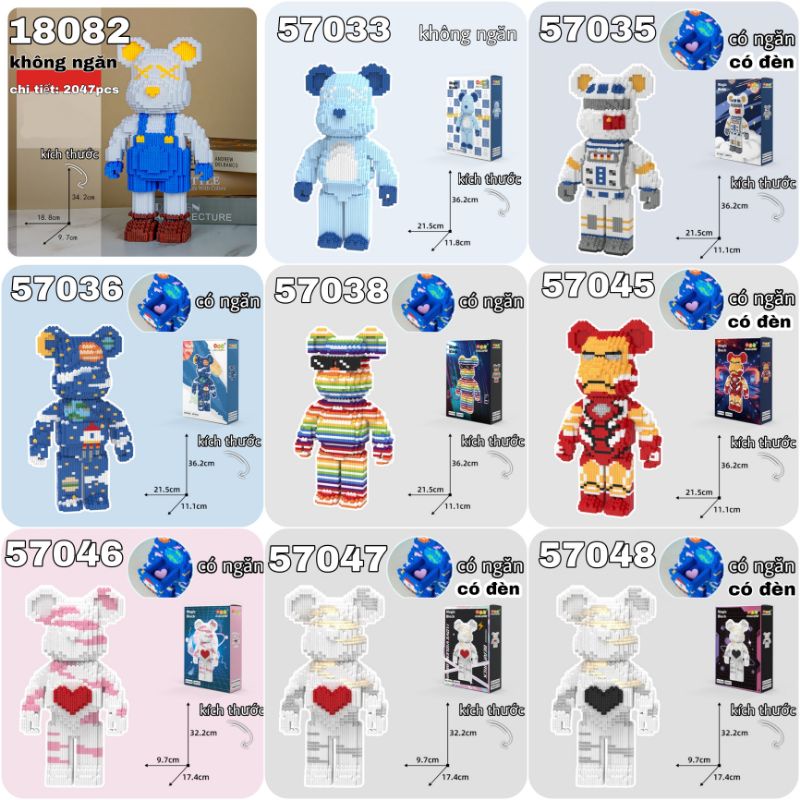 Đồ chơi xếp hình gấu Bearbrick jinx ironman 36cm lắp ráp mô hình cỡ lớn Haicaipin