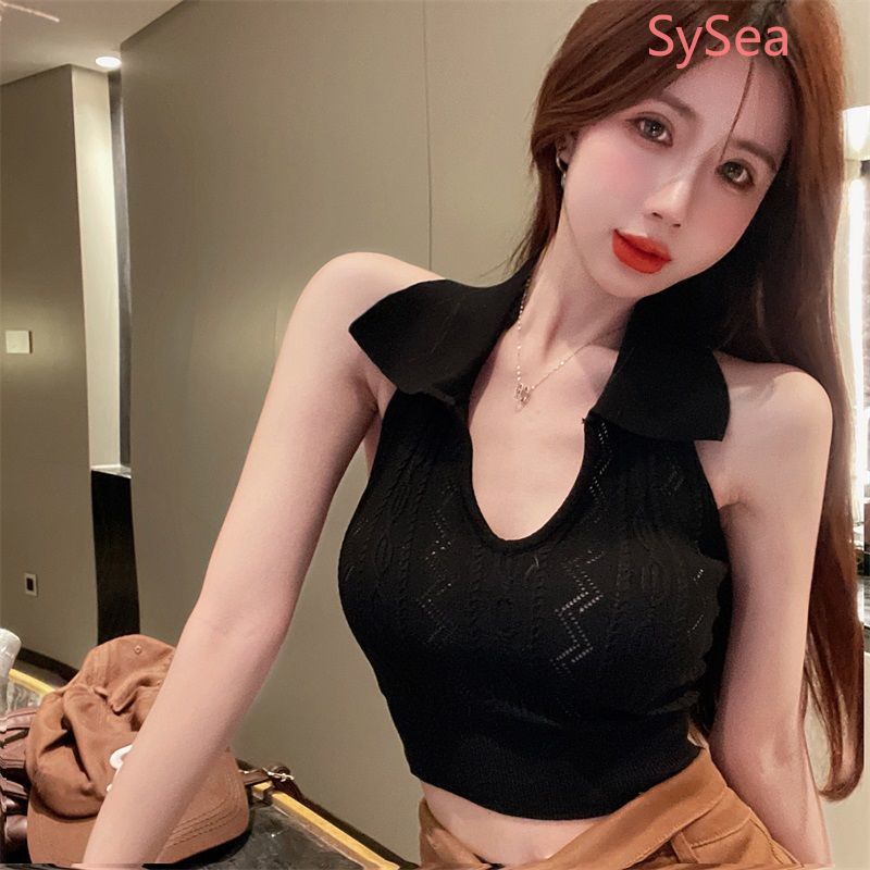 Áo Hai Dây Dệt Kim Cổ Bẻ Quyến Rũ Thời Trang Hè Cho Nữ