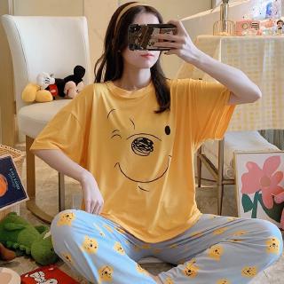 Bộ Đồ Ngủ 2 Món Ngắn Tay Họa Tiết Hoạt Hình Đáng Yêu Cho Nữ