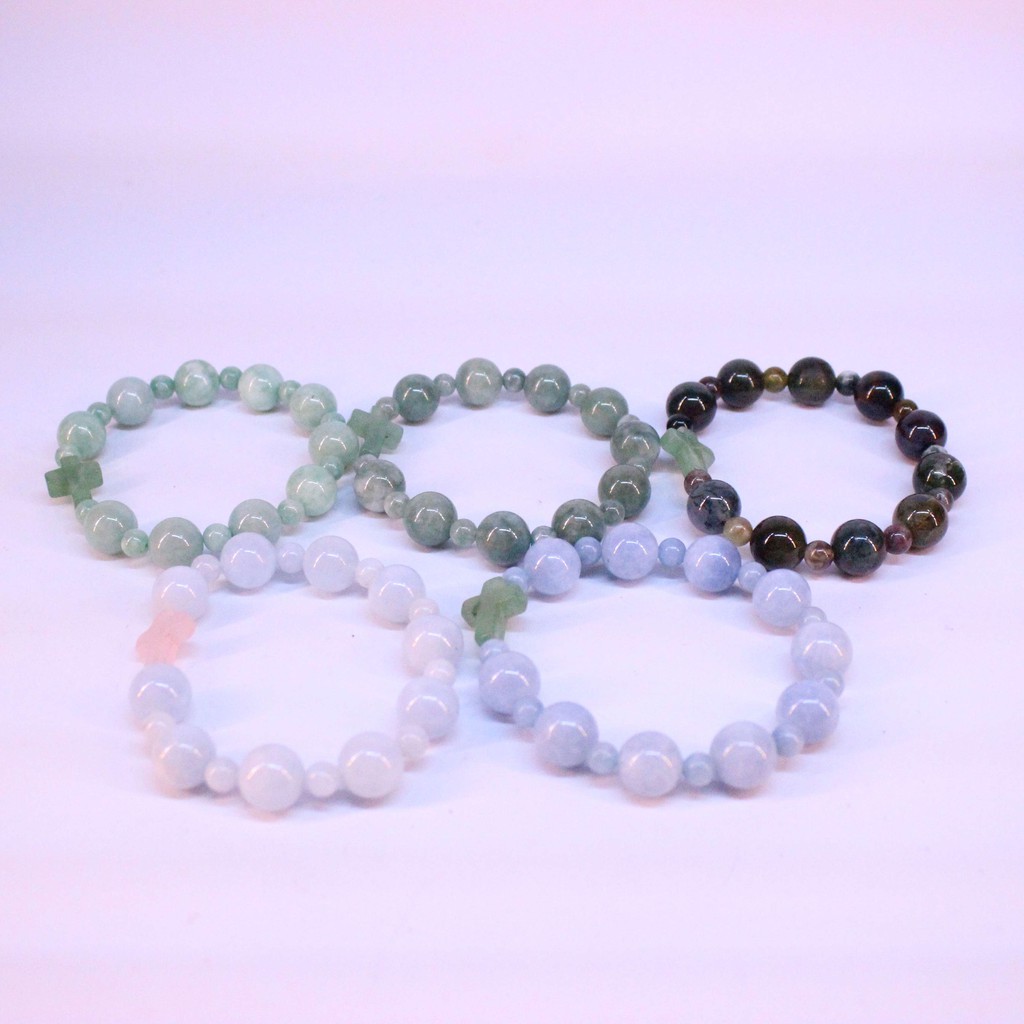 Chuỗi mân côi vòng tay kiểu 10 hạt, 100% đá  tự nhiên kích thước hạt 12li