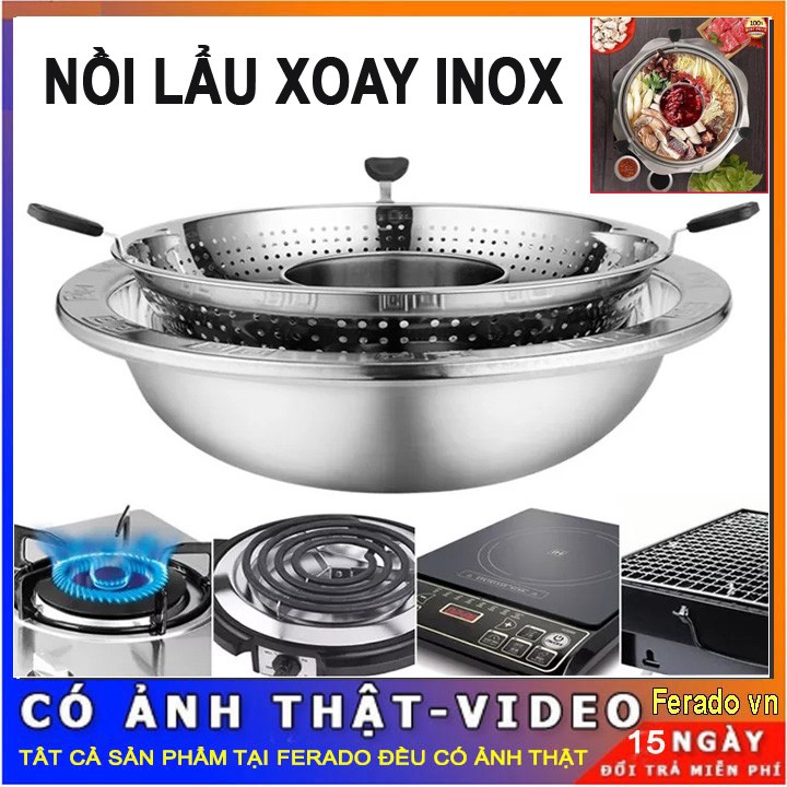 Nồi lẩu xoay inox kèm rổ vớt thức ăn 32cm [ CÓ VIDEO]