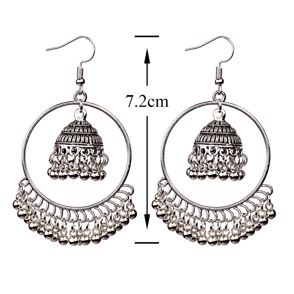 Bông tai đôn hoàng thả dài phong cách boho, Mông Cổ - Tây Tạng